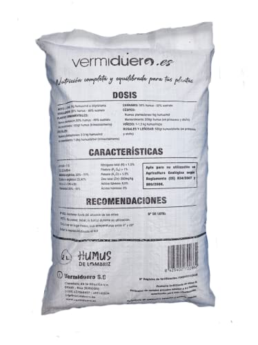 Humus de lombriz Vermiduero. Abono orgánico 100% natural y ecológico.(7Kg)