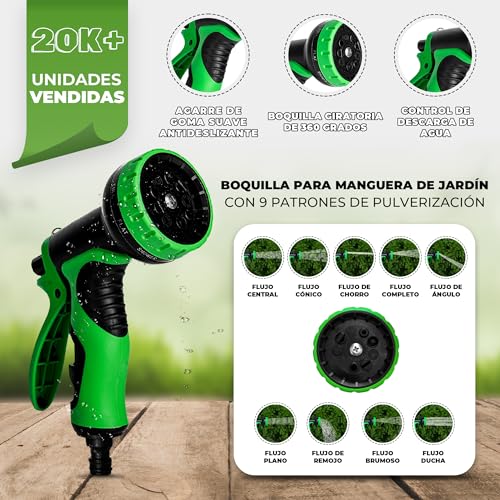 HOMEPROTEK Manguera Extensible 15m - Manguera Jardin con Pistola Riego de 9 Funciones -