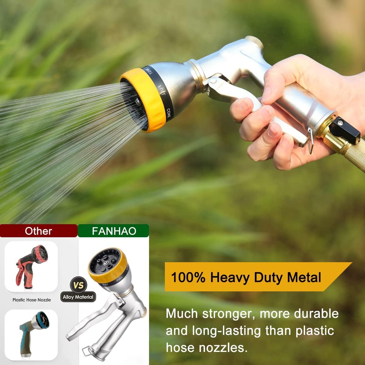 FANHAO Pistola de Riego, Pistola de riego 100% resistente de metal, 7 Modos Pulverizar