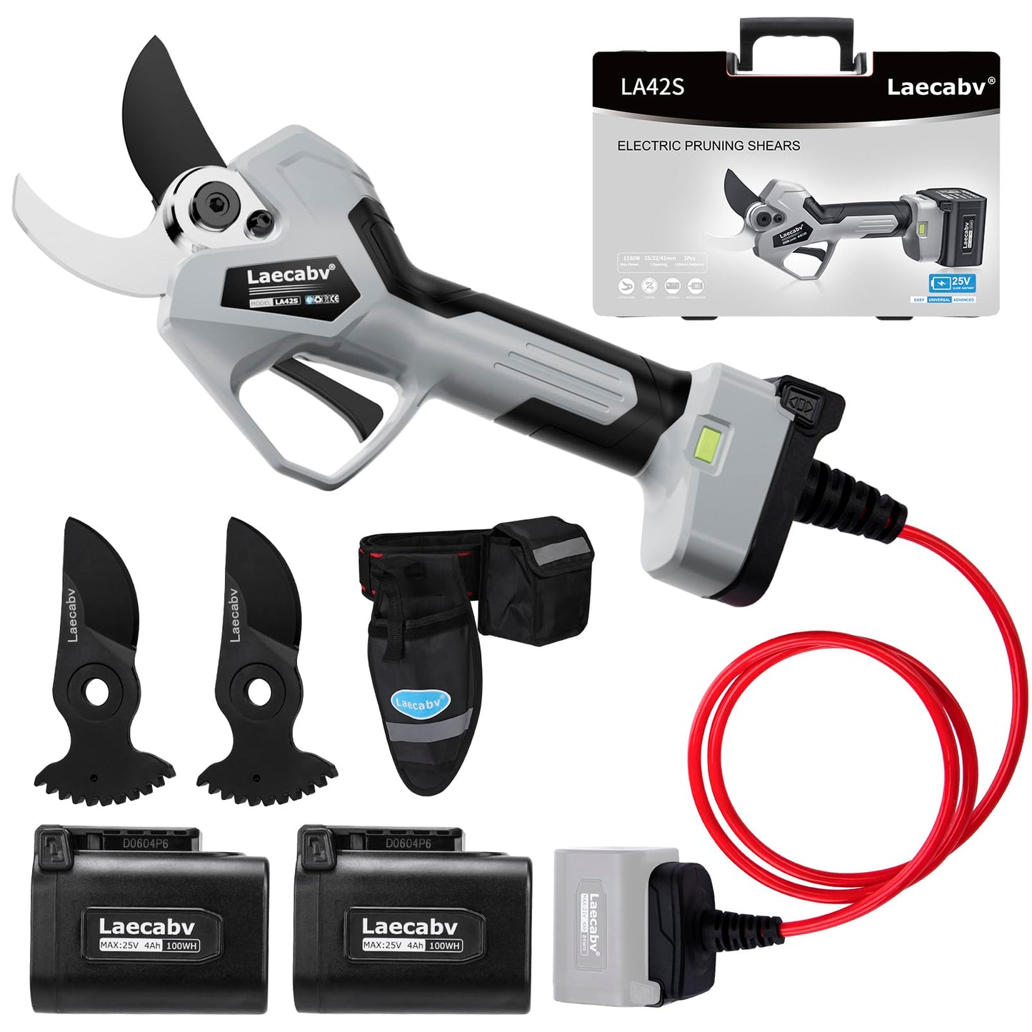 Tijeras de Podar Electricas, LA42S Profesional, con 2 Piezas 25V/4Ah Litio Recargable