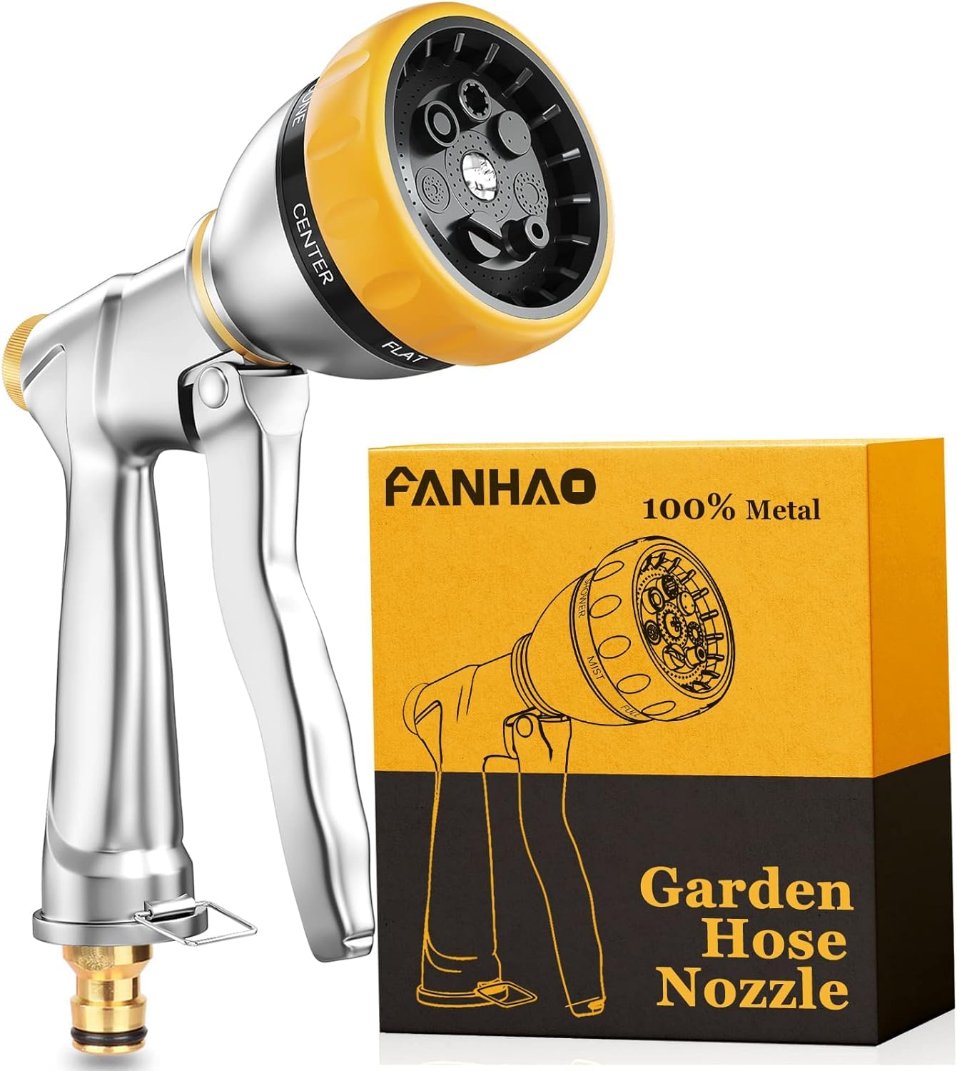 FANHAO Pistola de Riego, Pistola de riego 100% resistente de metal, 7 Modos Pulverizar