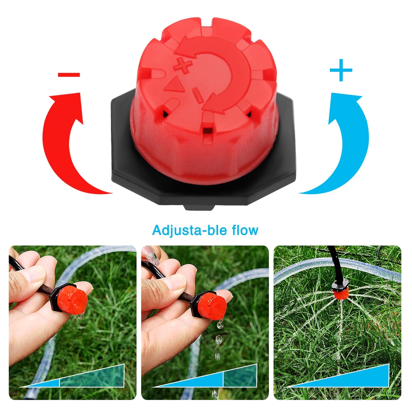 90 Piezas 1/4'' Goteros de Riego, VooGenzek Plástico Aspersores de Riego Ajustables de 8 Agujeros, Cabezas de Riego Rojo