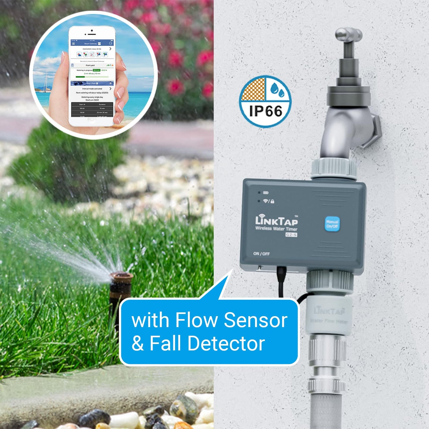 LinkTap G2S Temporizador de Riego Automatico, Gateway y Medidor Flujo - Programador de Riego Inteligente