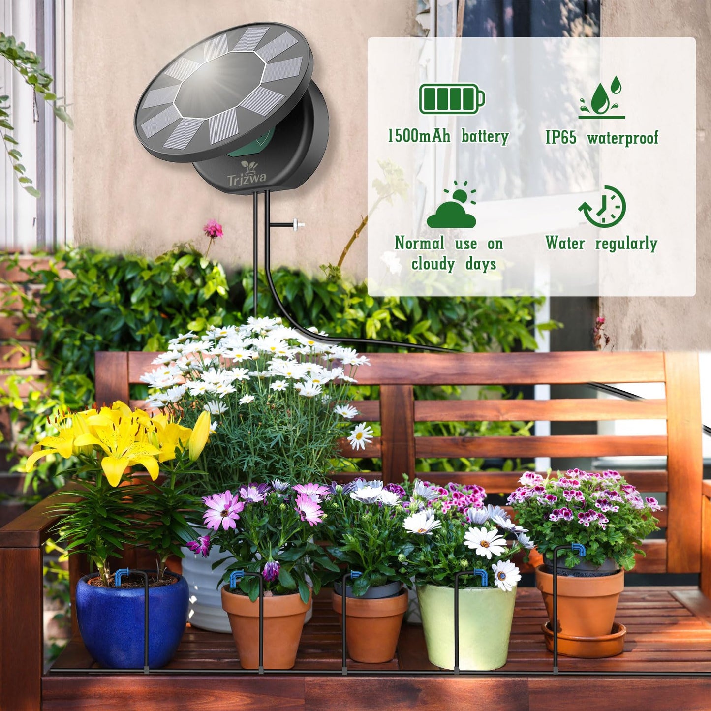TRJZWA Sistema de Riego Solar para Jardín,Riego por Goteo Automatico 9 Programas de Riego