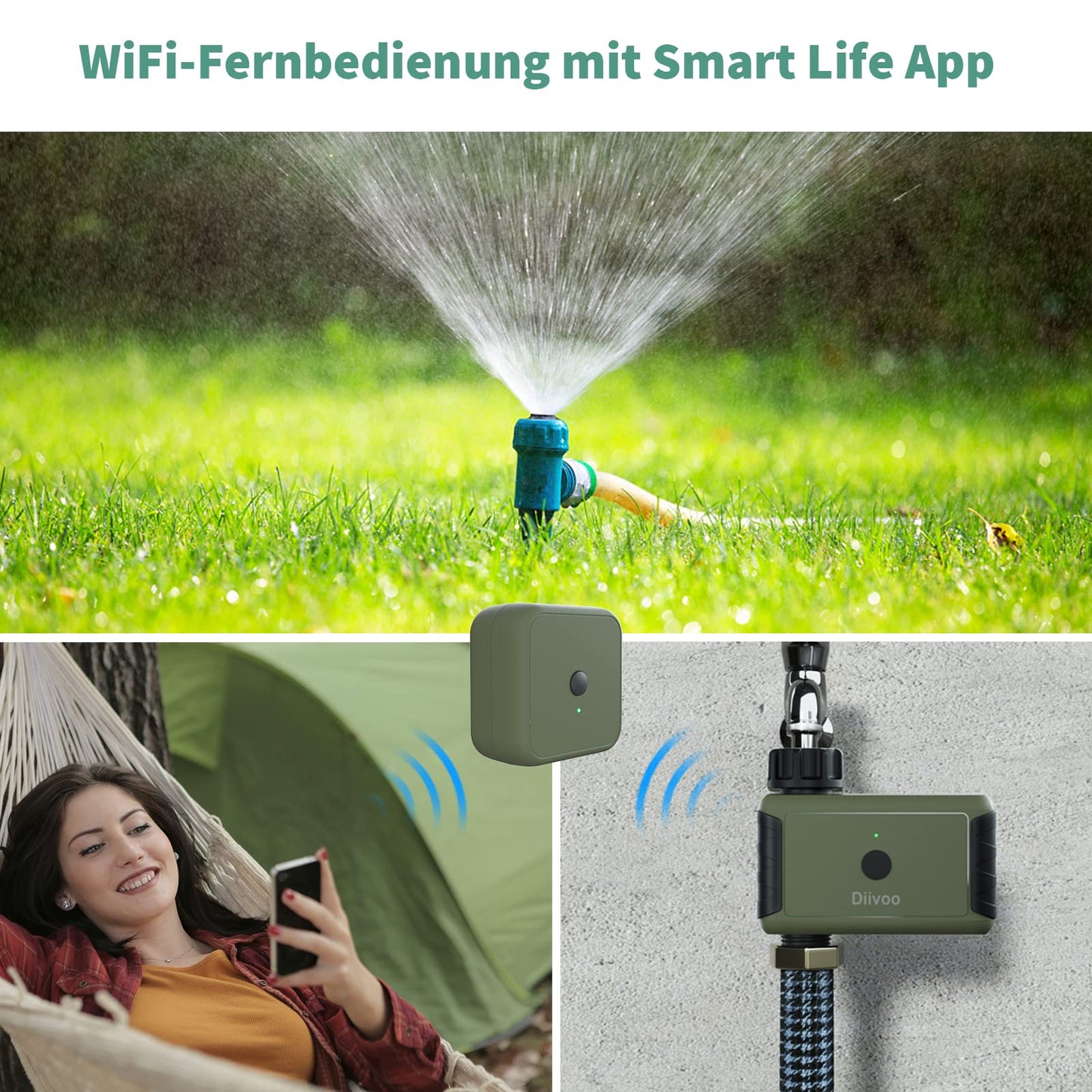 Diivoo Programador de Riego WiFi, Temporizador Riego Automático con 2 Modos de riego &20 Programas & Retraso en la Lluvia, Riego Automatico Compatible con Alexa y Smart Life App para Jardín