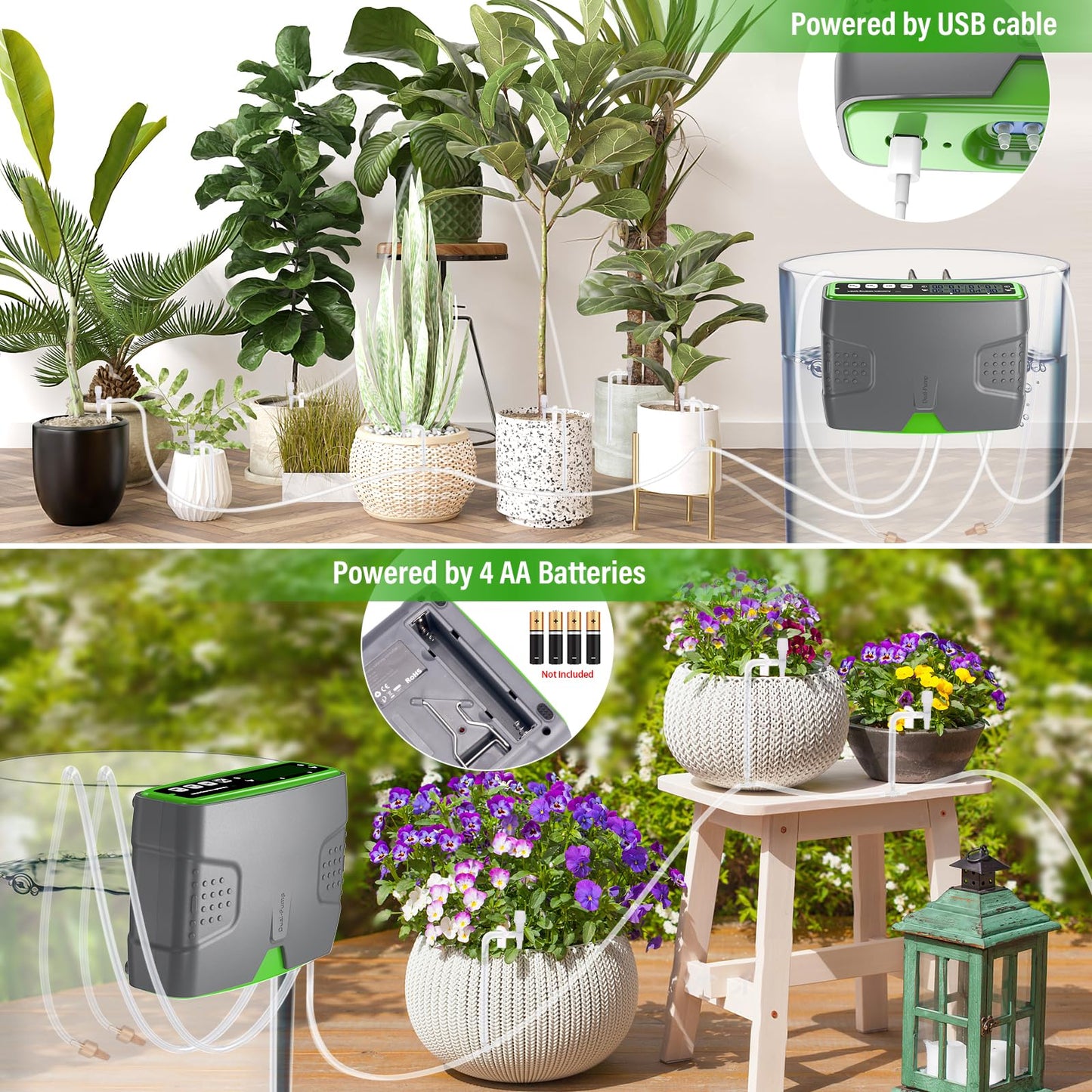 AIBISTAR Kit de Riego Por Goteo Automático, Sistema de con Doble Bomba, Adecuado para Plantas en Macetas de Interior