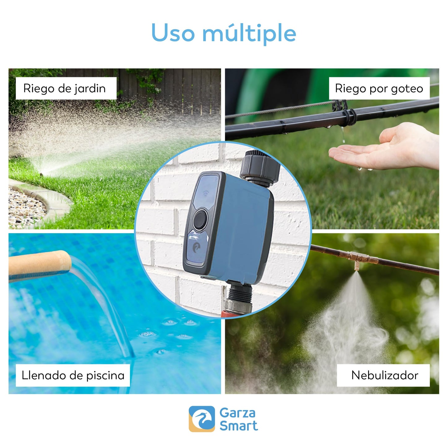 Garza Smart - Programador de riego automático Wifi con Enchufe Hub para jardín
