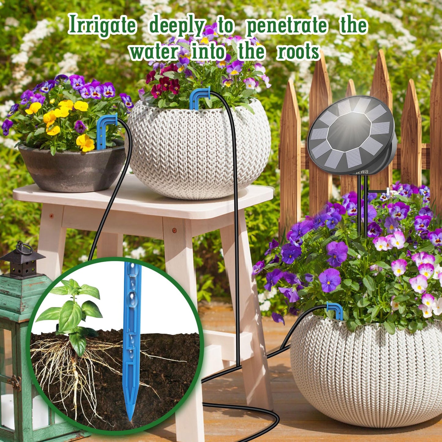 TRJZWA Sistema de Riego Solar para Jardín,Riego por Goteo Automatico 9 Programas de Riego