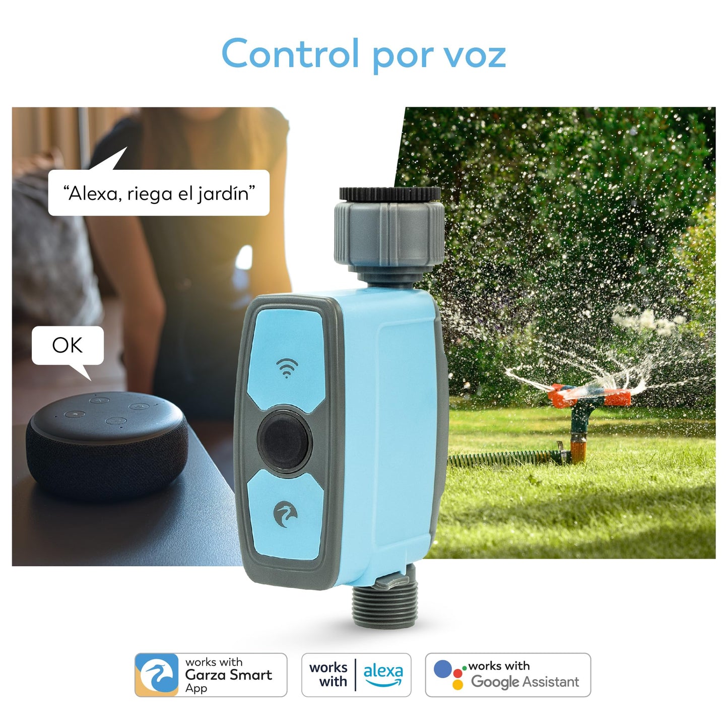 Garza Smart - Programador de riego automático Wifi con Enchufe Hub para jardín