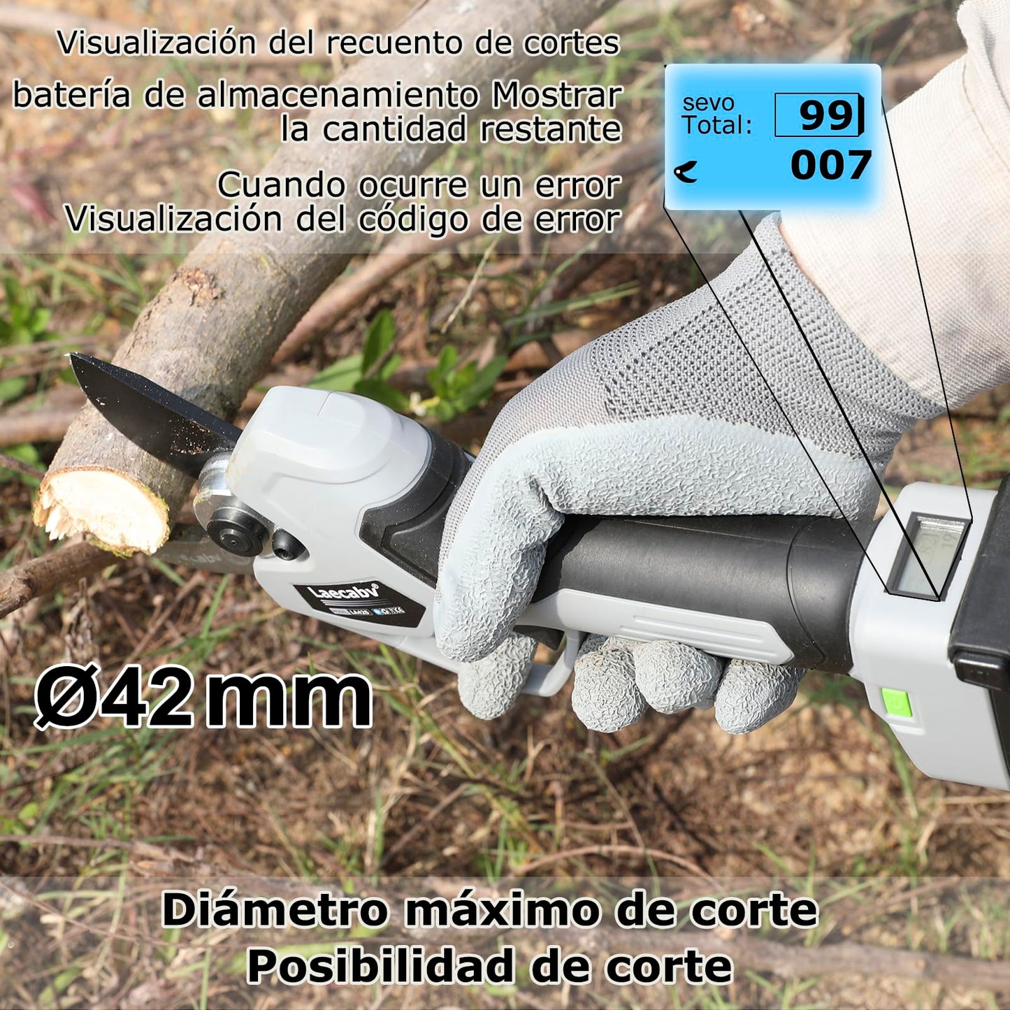 Tijeras de Podar Electricas, LA42S Profesional, con 2 Piezas 25V/4Ah Litio Recargable