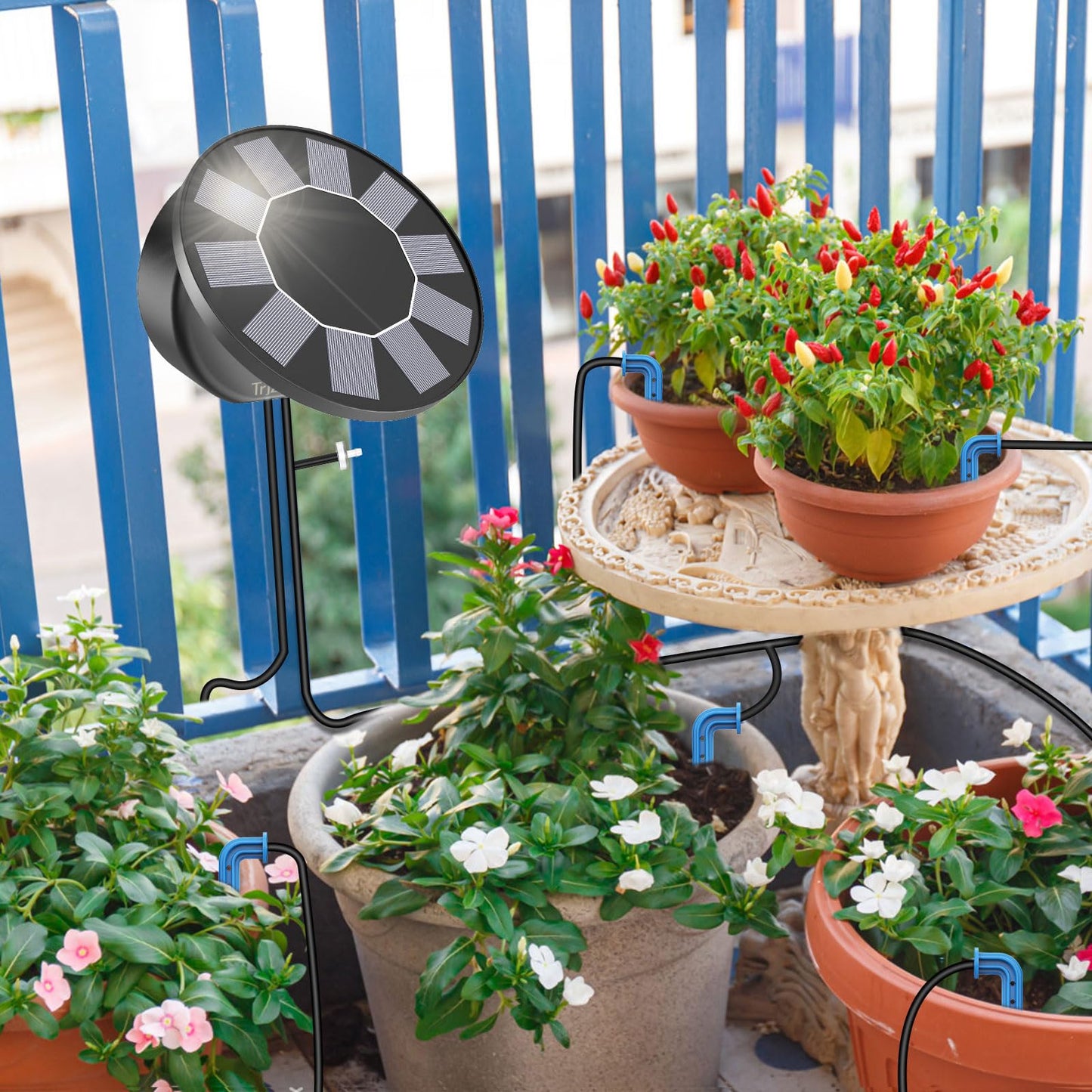 TRJZWA Sistema de Riego Solar para Jardín,Riego por Goteo Automatico 9 Programas de Riego