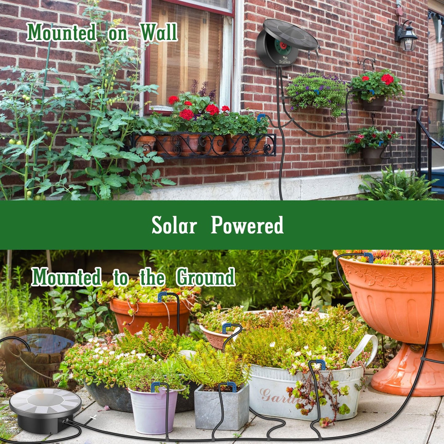 TRJZWA Sistema de Riego Solar para Jardín,Riego por Goteo Automatico 9 Programas de Riego