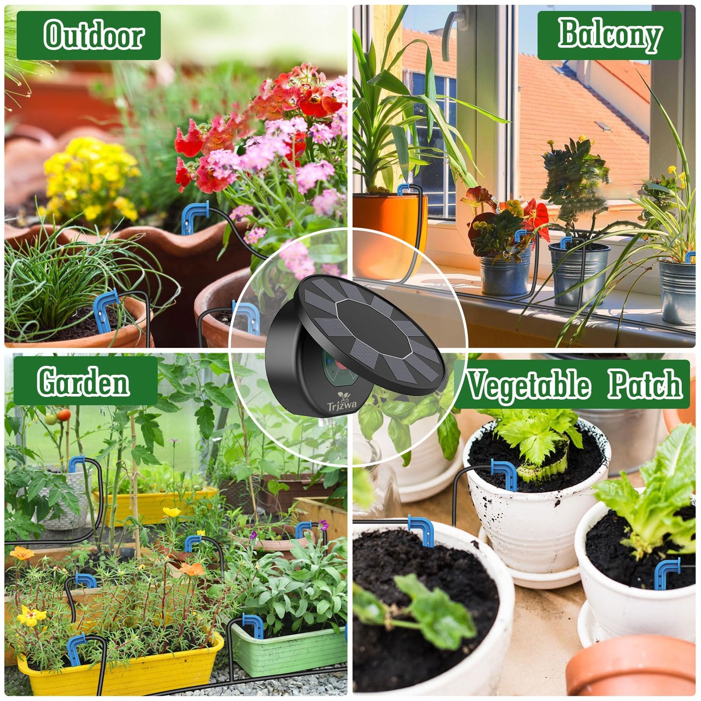 TRJZWA Sistema de Riego Solar para Jardín,Riego por Goteo Automatico 9 Programas de Riego