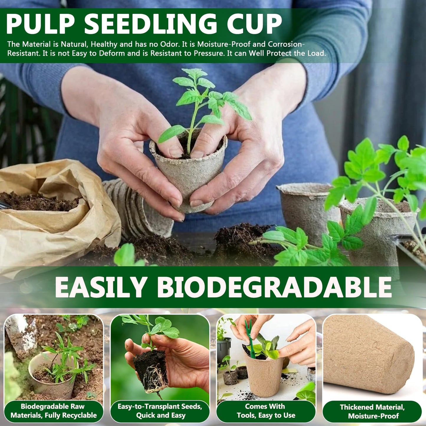 100 Piezas 8cm Macetas de Semilleros Biodegradables para Germinacion