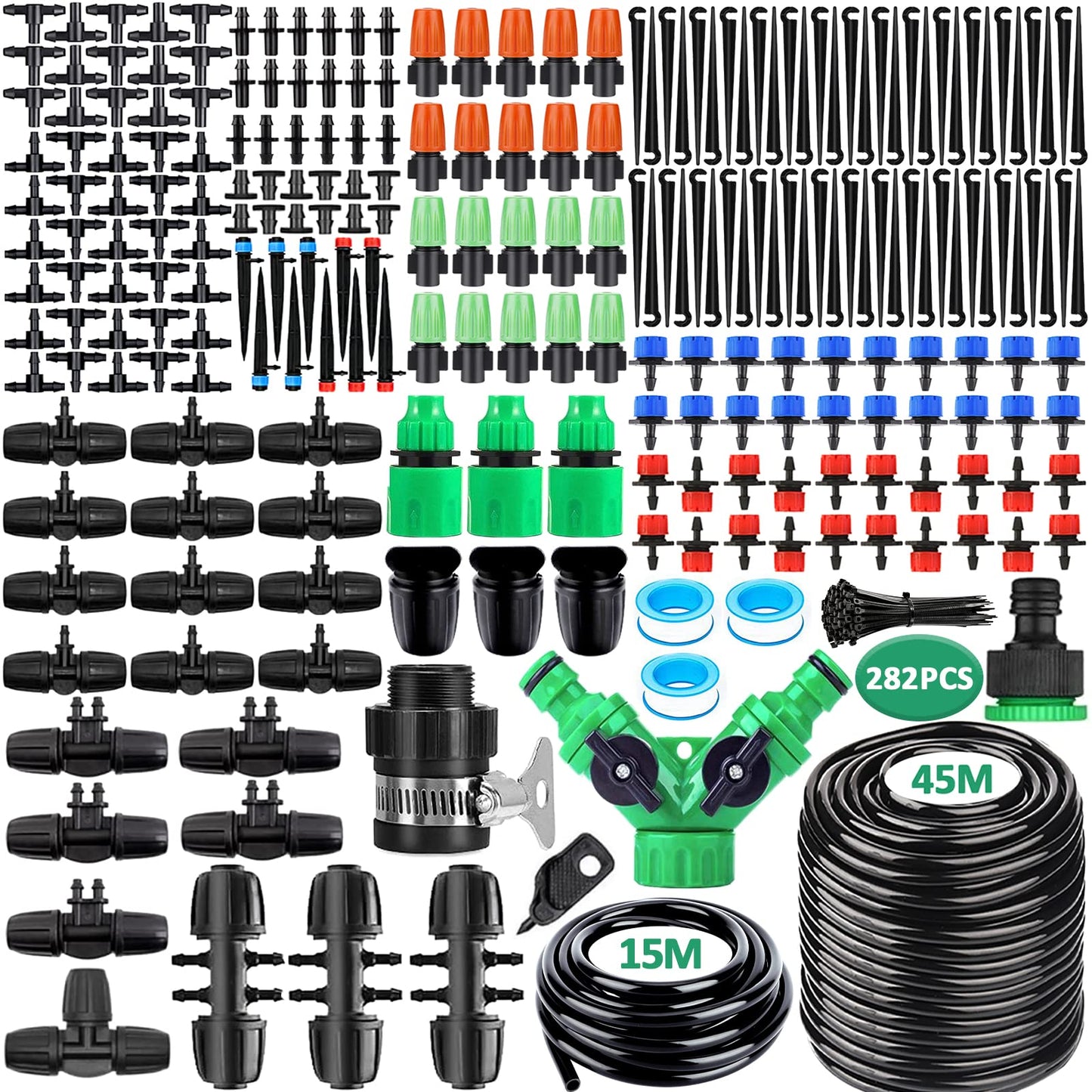 NCKIHRKK 281PCS Sistema de Riego por Goteo, 45M+15M Kit Micro Riego