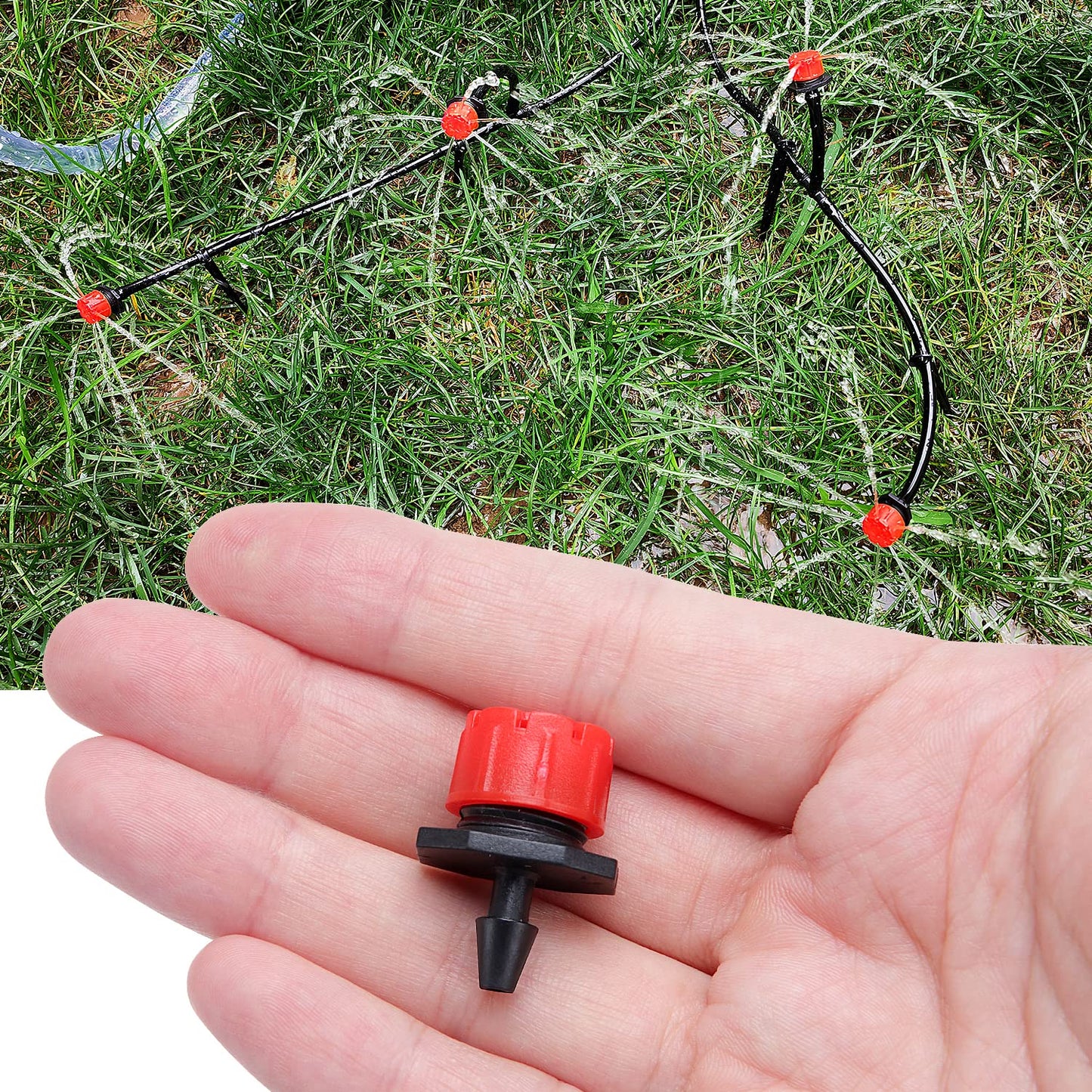 90 Piezas 1/4'' Goteros de Riego, VooGenzek Plástico Aspersores de Riego Ajustables de 8 Agujeros, Cabezas de Riego Rojo