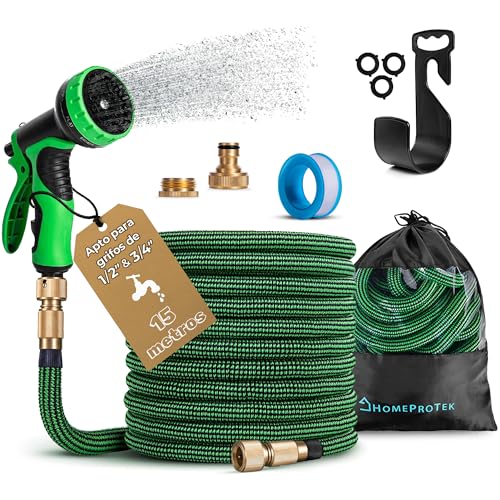 HOMEPROTEK Manguera Extensible 15m - Manguera Jardin con Pistola Riego de 9 Funciones -