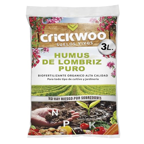 CRICKWOO - Humus de Lombriz para Plantas Puro. El Mejor Abono Natural, 3L / 1,2KG