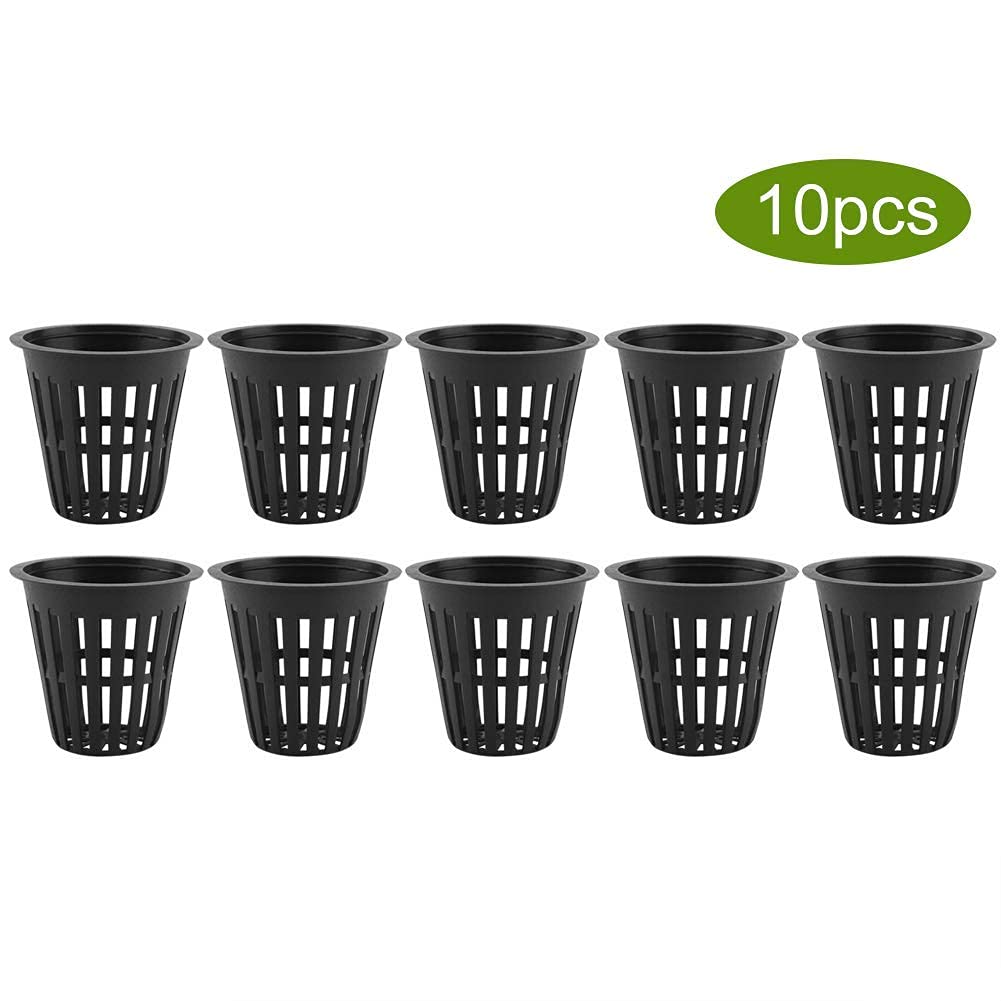 10 unids/Set Copas de Plantas Ollas Plástico Durable Jardín Neto Guardería Canasta Canasta para Hidroponía Jardín Balcón Plantación(Negro)