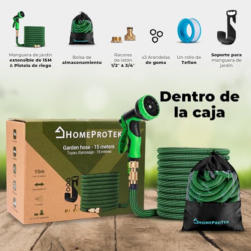 HOMEPROTEK Manguera Extensible 15m - Manguera Jardin con Pistola Riego de 9 Funciones -