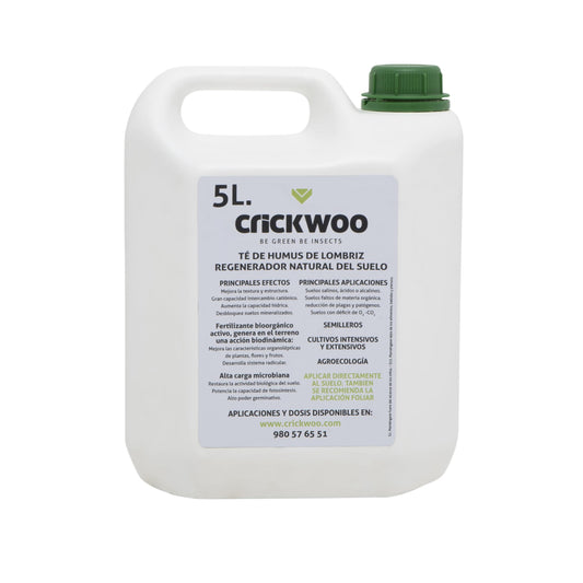 CRICKWOO - Humus de Lombriz Líquido - 5L, Fertilizante Foliar, Abono Orgánico, Acelerador de Crecimiento y Floración para Plantas, Césped y Todo Tipo de Cultivos