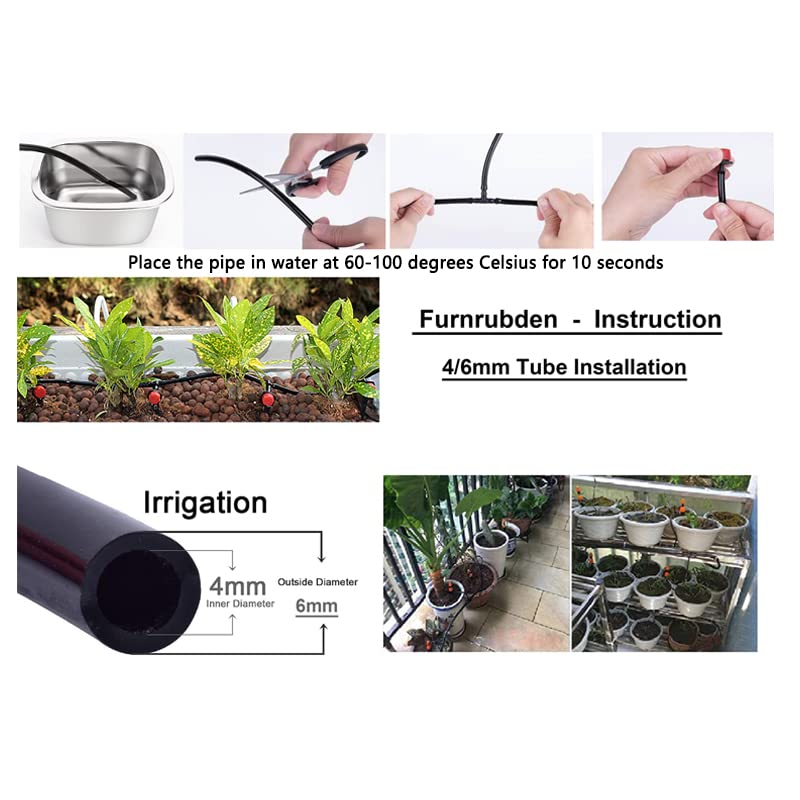 Furnrubden Tubo de riego por goteo de 1/4 pulgadas, kit de goteo de riego automático de 1/4 pulgadas