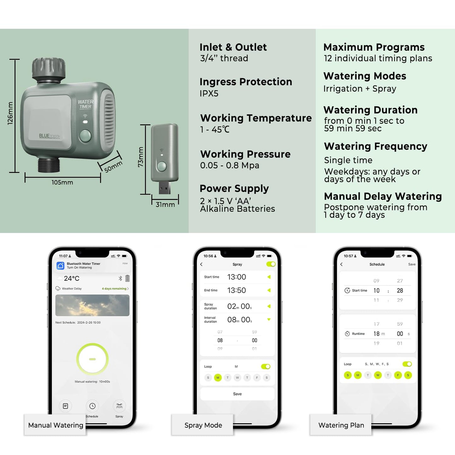Programador Riego WiFi, johgee Riego automatico WiFi Temporizador Riego, Controlador de Riego inteligente con control APP y clima conectado, temporizador de riego programable y riego remoto