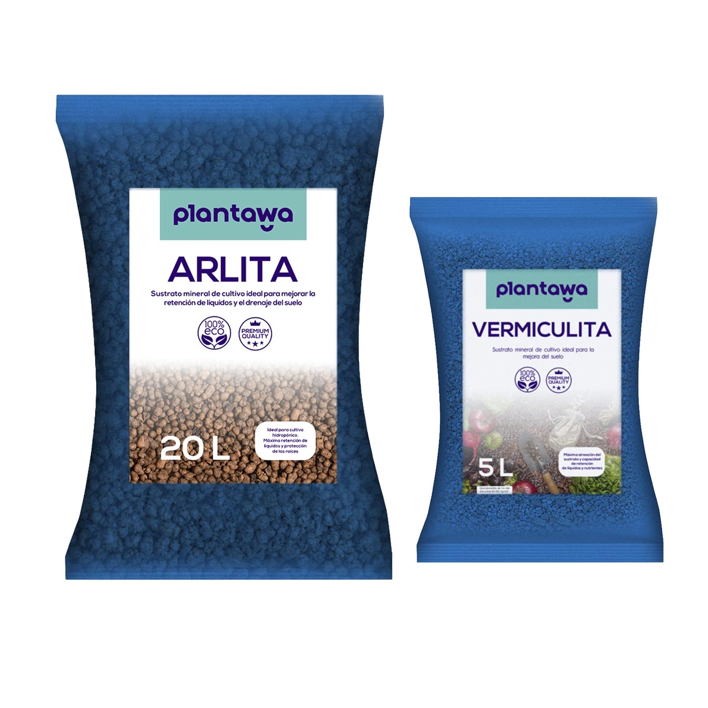 PLANTAWA Bolas Arcilla Expandida 20L + Sustrato Vermiculita 5L,