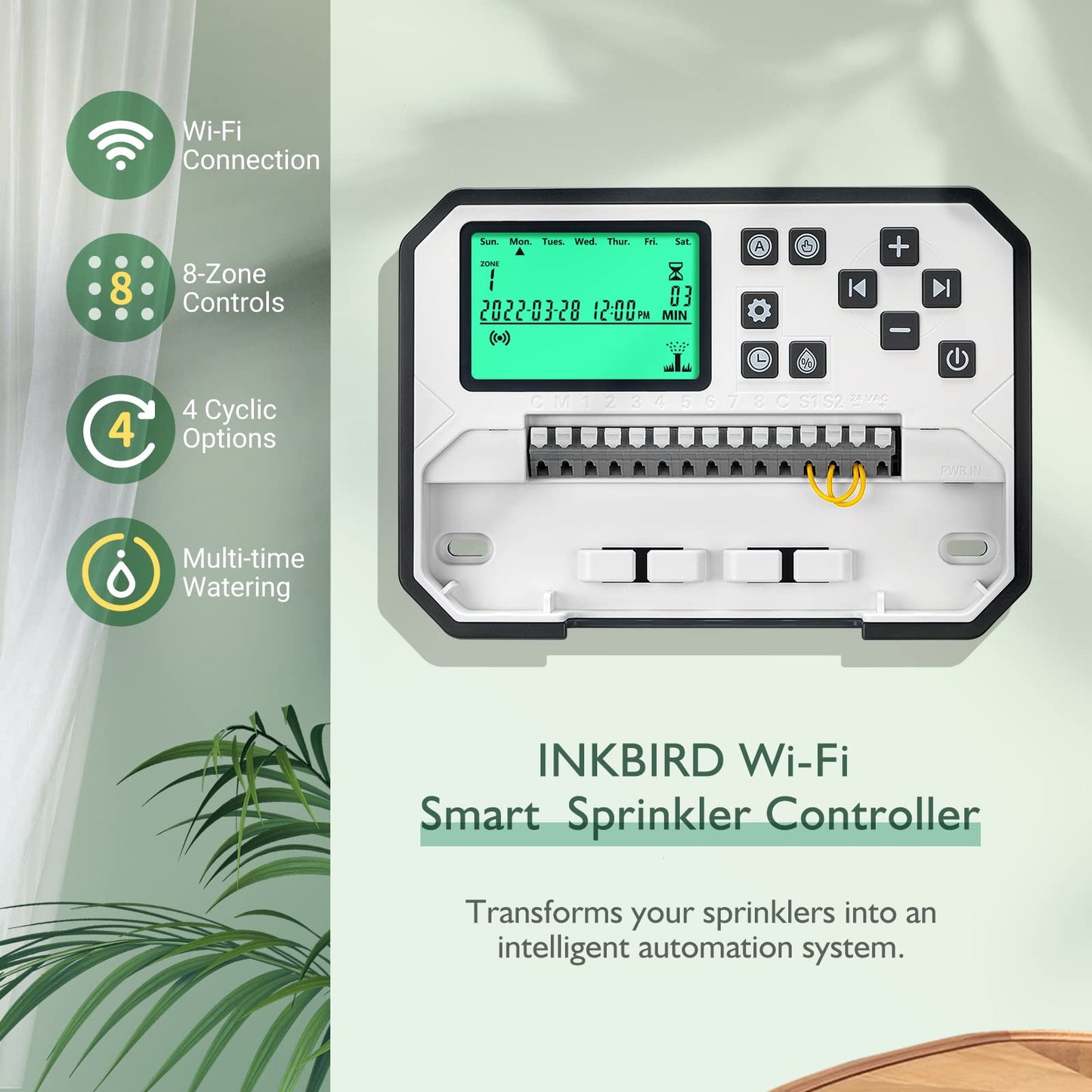 Inkbird IIC-800 Programador Riego WiFi 8 Zonas,Controlador de Rociador Inteligente Memoria Incorporada ,Ajuste Estacional