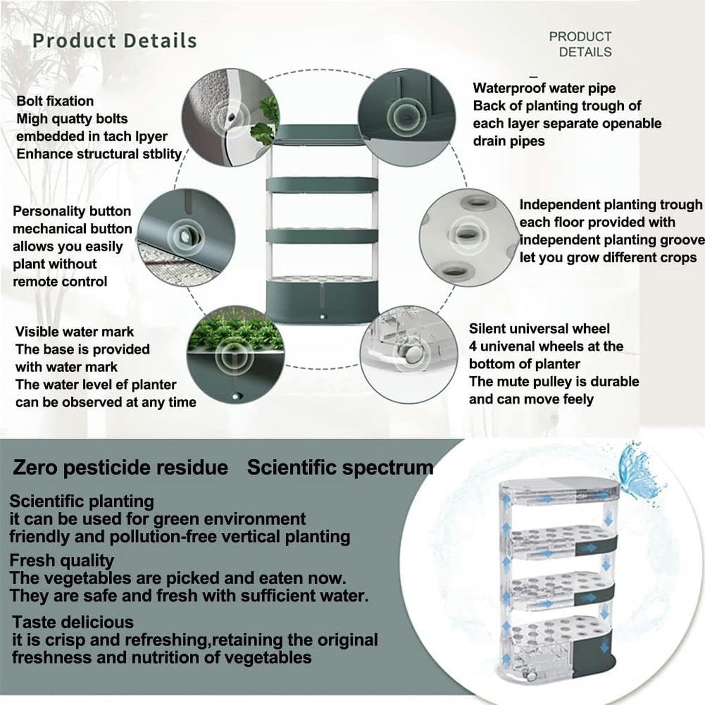 Torre hidropónica de cultivo de 48 cápsulas