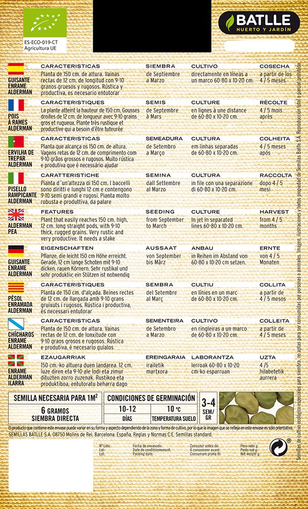 Semillas Batlle Guisante Alderman - ECO