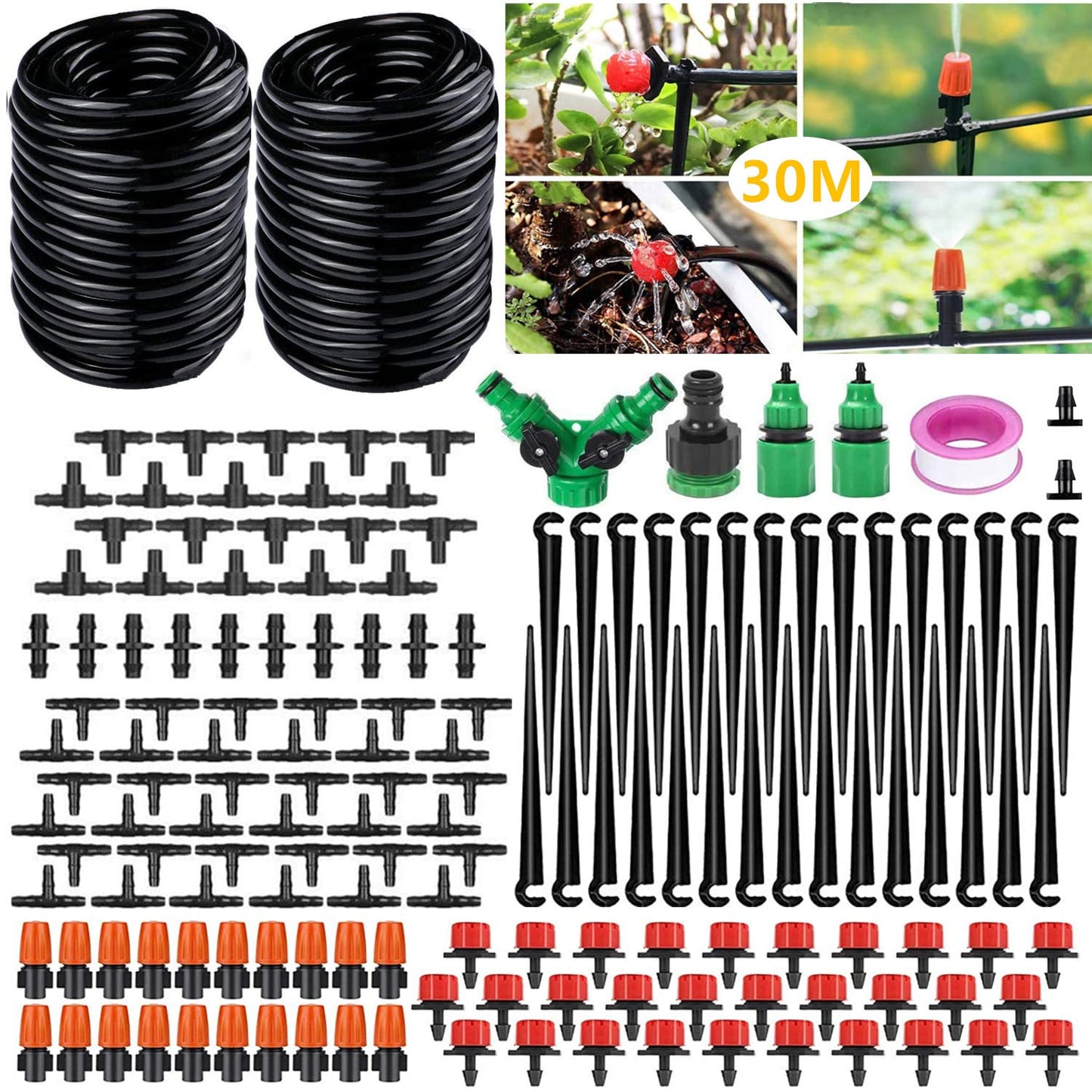 DONGQI Sistema de riego Jardín, 149 PCS Sistema de Riego por Goteo,30M