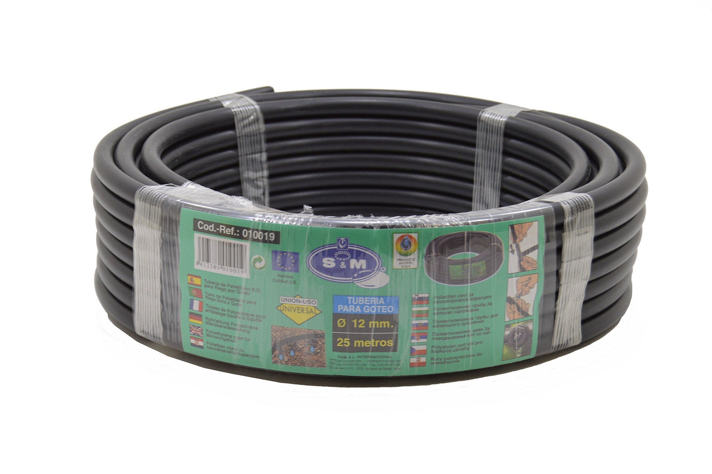 S&M 010019 - Tubería Manguera de riego por Goteo, 12 mm x 25 m, Color Negro