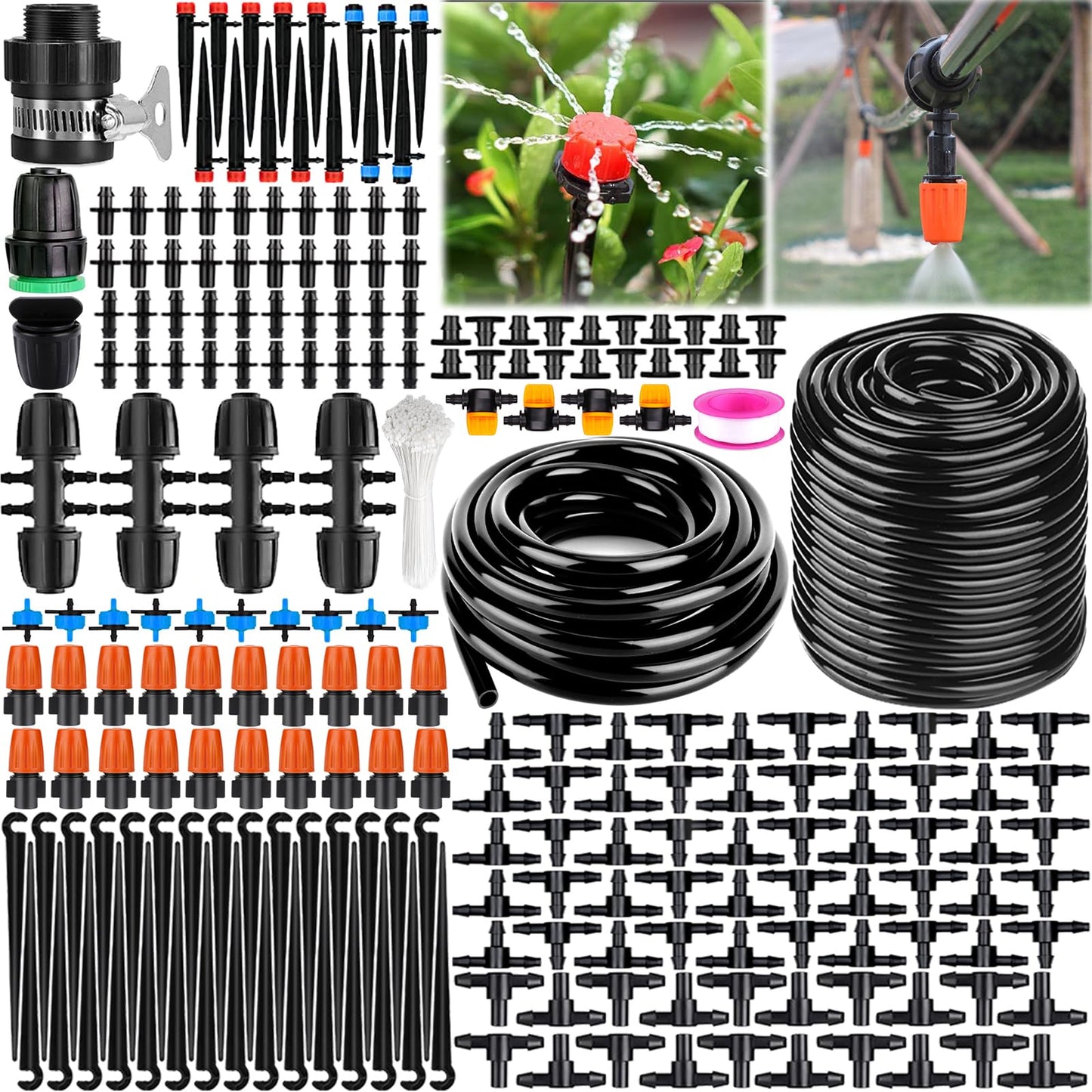 Frasheng 275PCS Sistema de Riego por Goteo, 40M+8M , Micro Riego Sistema de Riego Automático