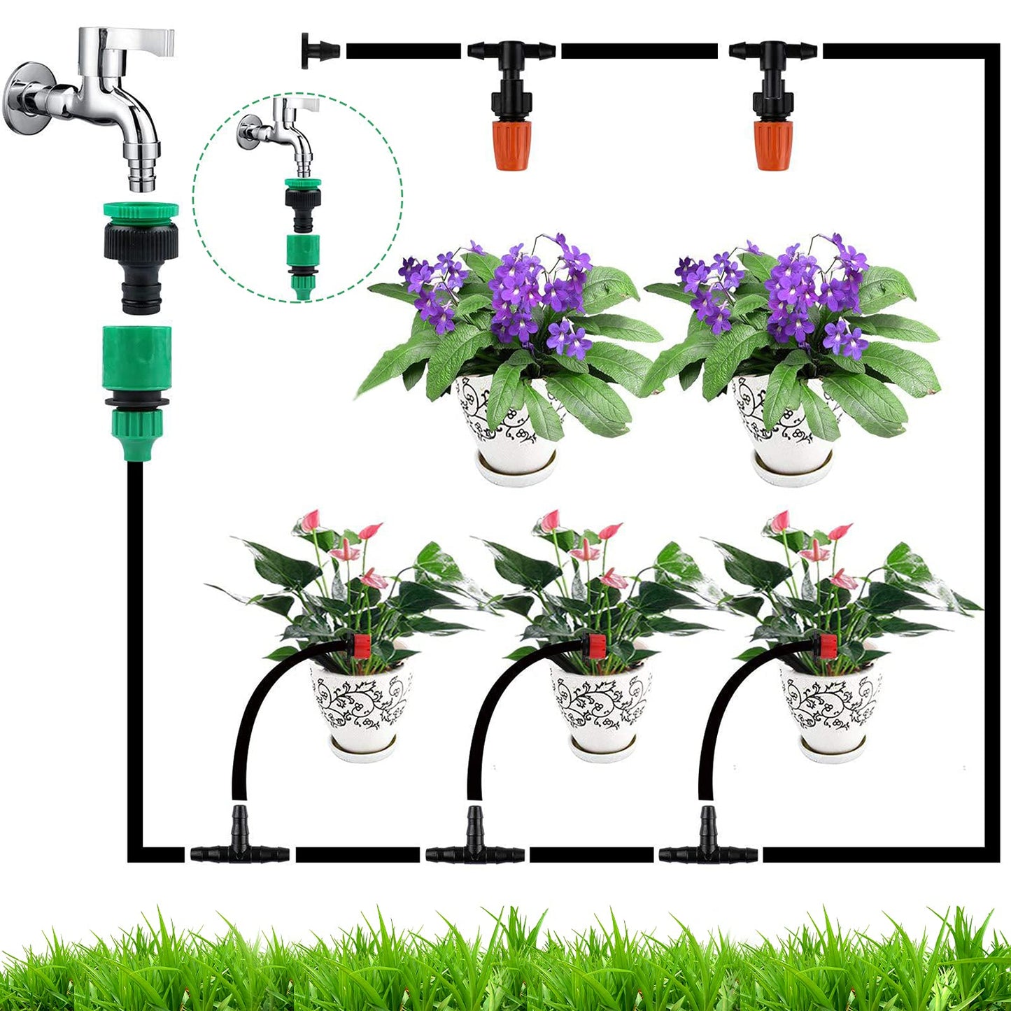 MULEVIP 50M Sistema de Riego Jardín 200 pcs Kit Riego por Goteo de Jardín Pulverizador y Gotero