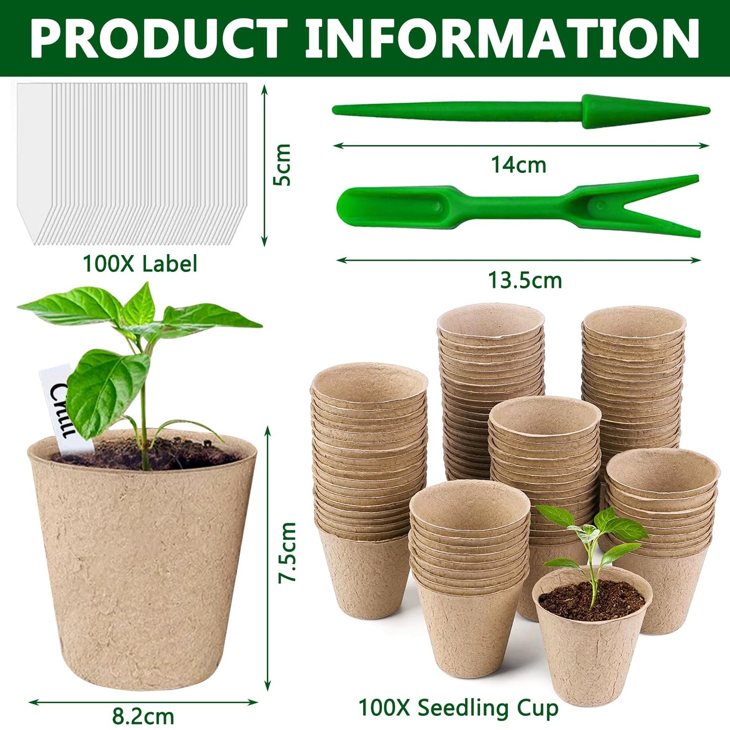 100 Piezas 8cm Macetas de Semilleros Biodegradables para Germinacion