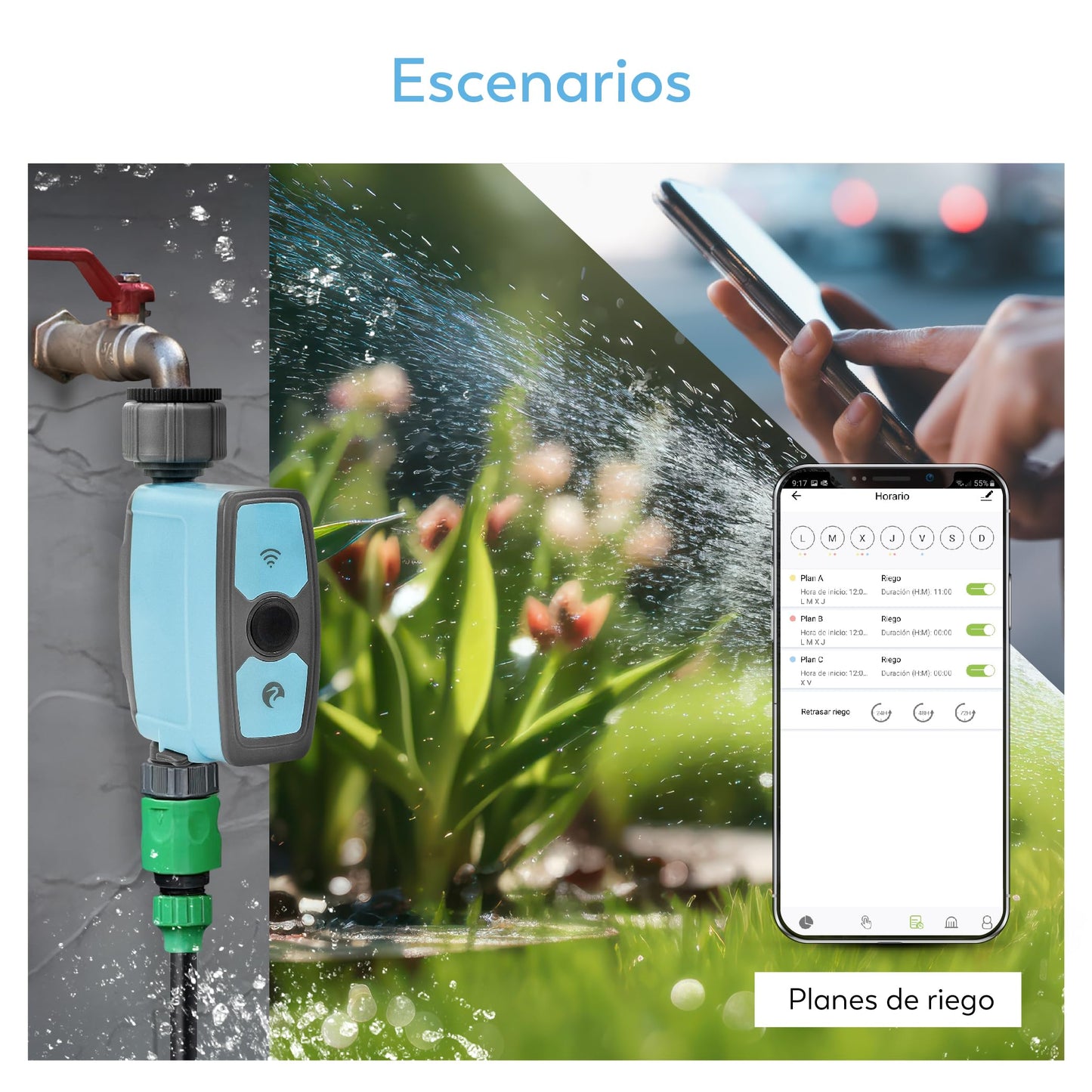 Garza Smart - Programador de riego automático Wifi con Enchufe Hub para jardín