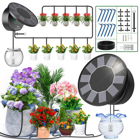 TRJZWA Sistema de Riego Solar para Jardín,Riego por Goteo Automatico  9 Programas de Riego