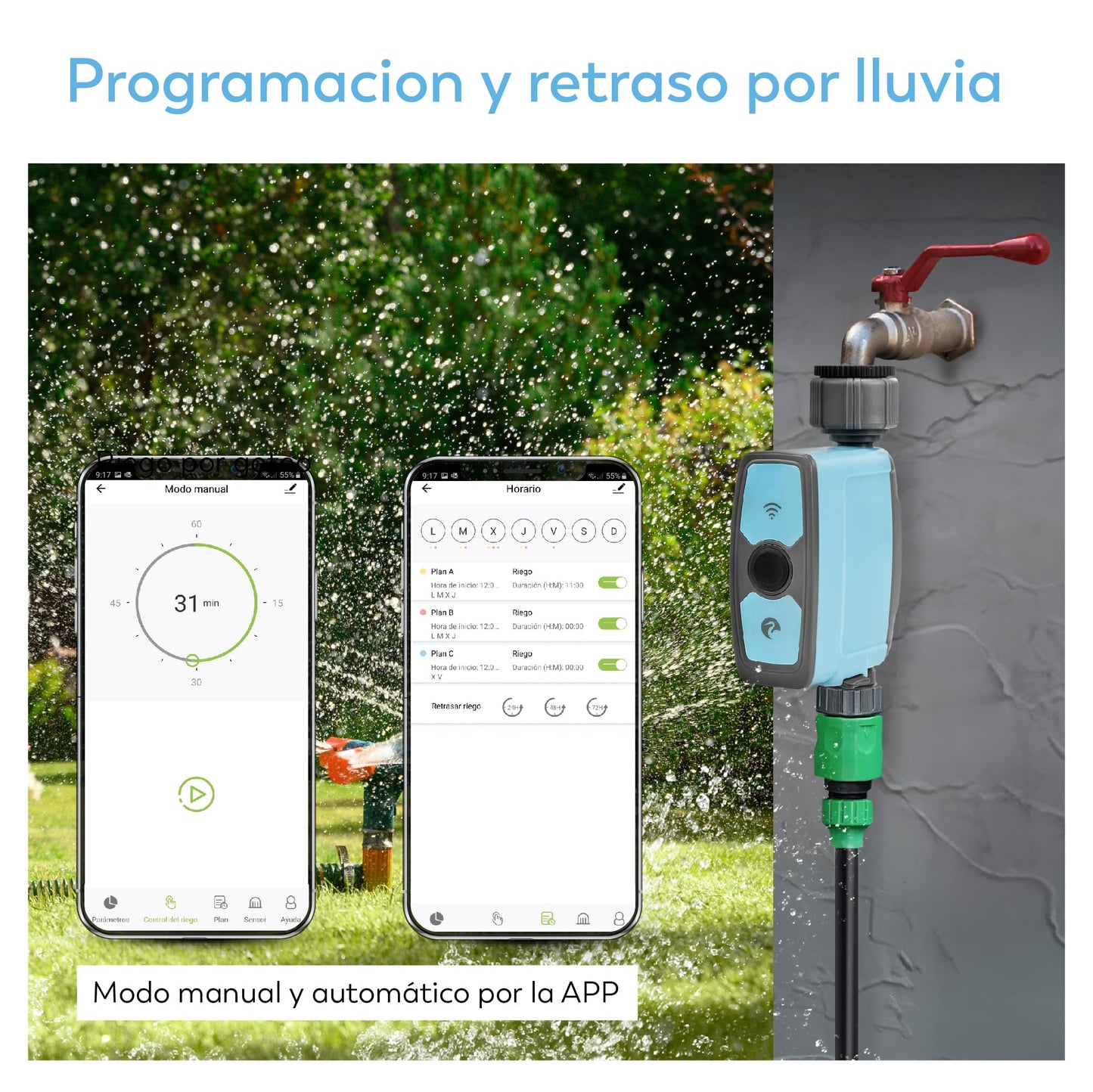 Garza Smart - Programador de riego automático Wifi con Enchufe Hub para jardín