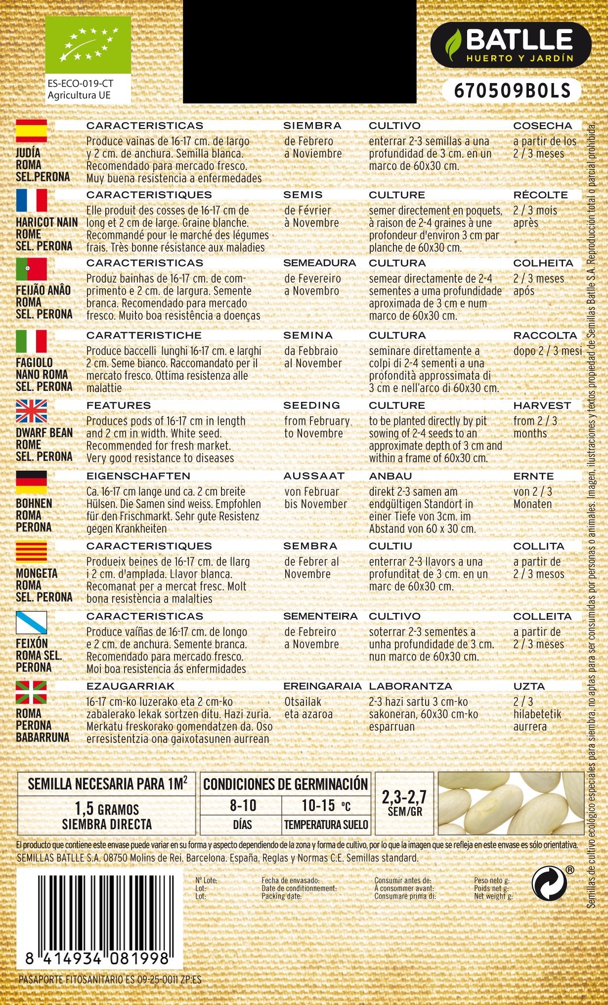 Semillas Batlle Judia ROMA SEL.PERONA - ECO