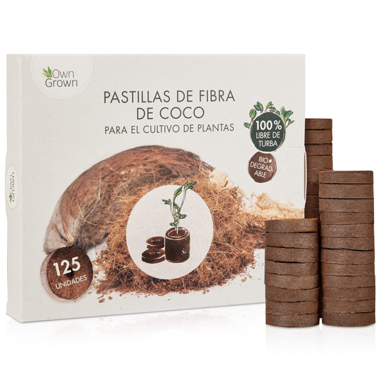 Pastillas de Fibra de Coco sin turba: 125 Pastillas para germinacion